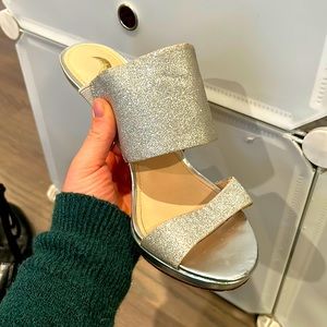 Silver glittery summer heels